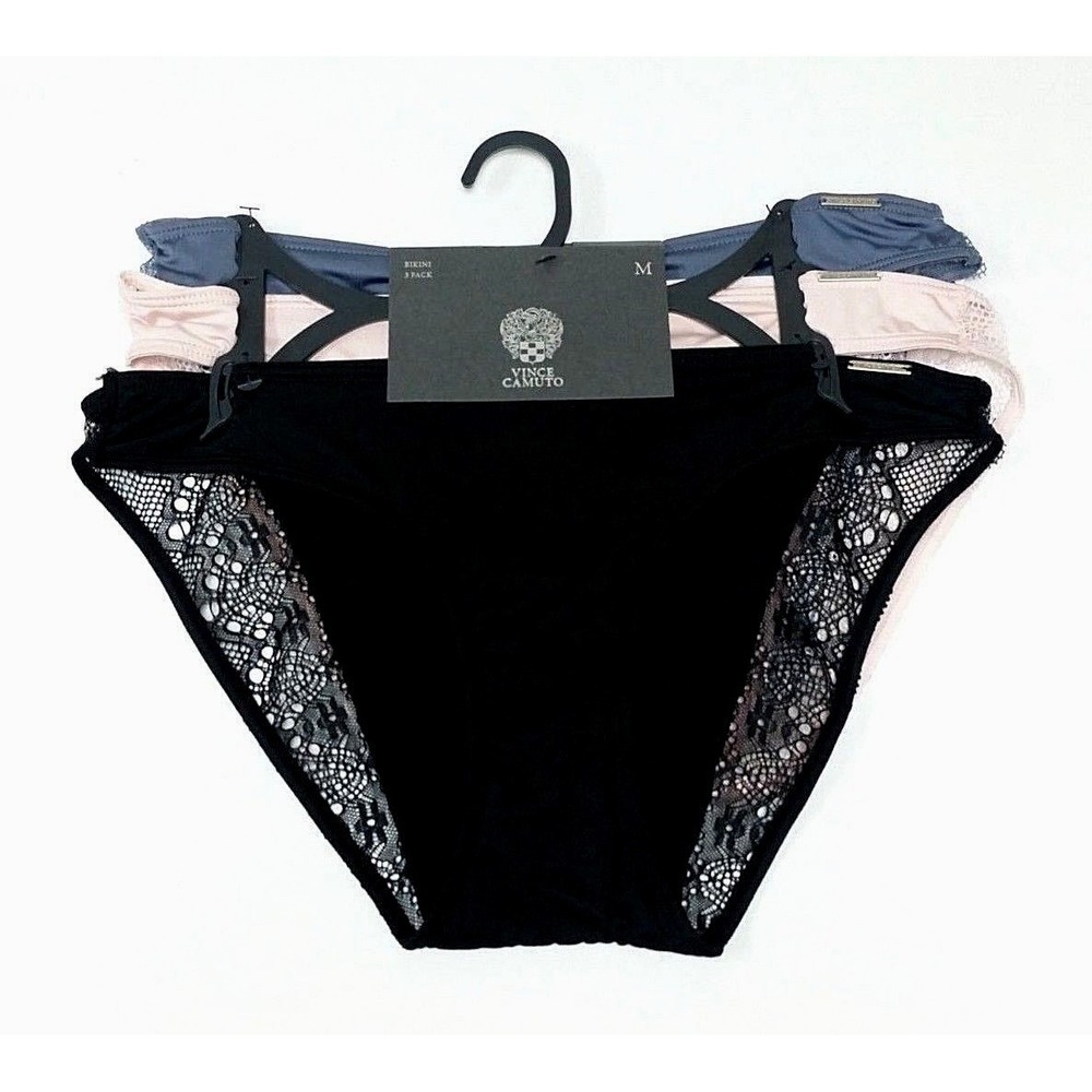 Vince Camuto Bikini w/ Mesh 3 Pack Size M Black Light Pink Slate Panties #72216